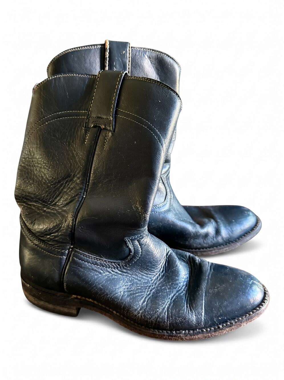 Vintage 1980s Cowtown Navy Blue Leather Cowboy Boots | Men’s 6.5 / Women’s 8